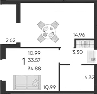 Продается 1-комн. квартира, 33.57 м²