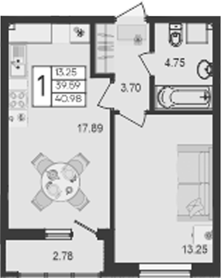 Продается 1-комн. квартира, 39.59 м²