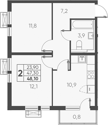 2-комн., 49.17 м², 20/24 этаж, ЖК «Барса»