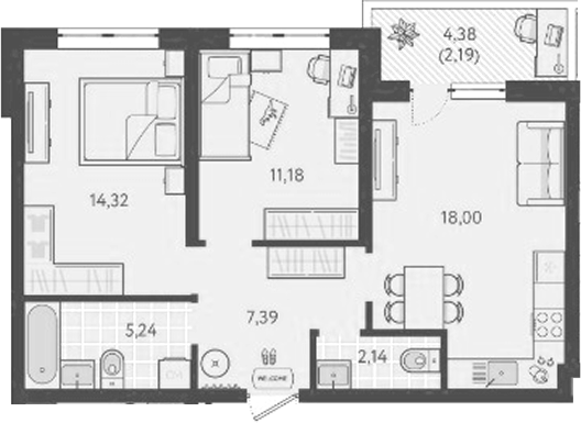 Продается 2-комн. квартира, 57.94 м²