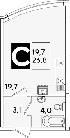 Студия, 26.8 м², 1/16 этаж, ЖК «Самолет»