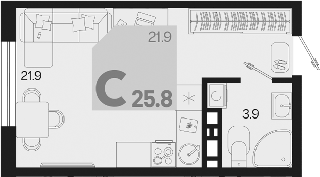 Студия, 25.8 м², 5/9 этаж, ЖК «Первое место»