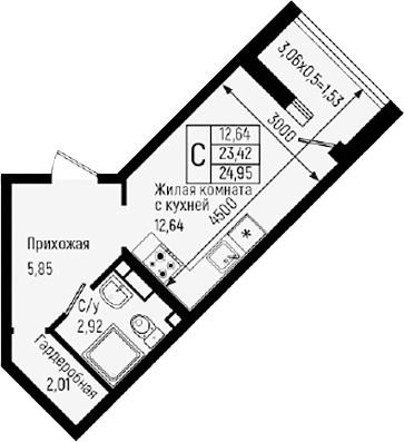 Студия, 23.42 м², 9/9 этаж, ЖК «Ботаника Хиллс»