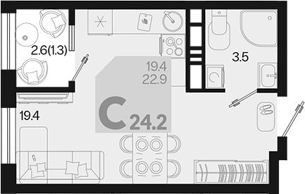 Студия, 22.9 м², 18/18 этаж, ЖК «Первое место»