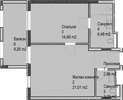 2-комн., 48.3 м², 3/6 этаж, ЖК «Гостиничный комплекс Николай 1»
