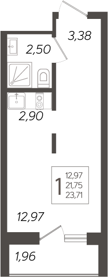 Студия, 21.75 м², 18/19 этаж, ЖК «Кислород»
