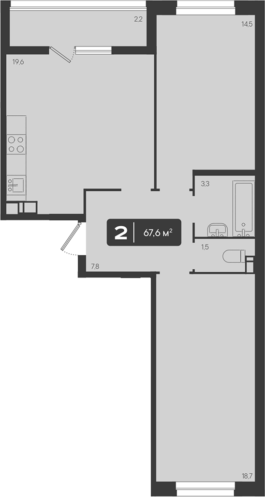 2-комн., 65.4 м², 4/9 этаж, ЖК «Архитектор. ГК ЮгСтройИнвест»