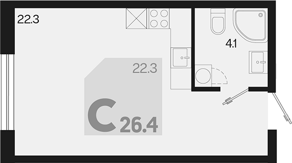 Студия, 26.4 м², 2/9 этаж, ЖК «Первое место»