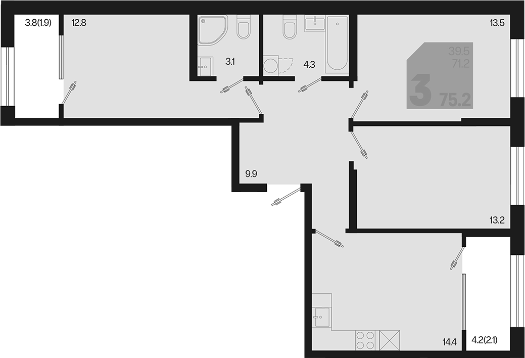 Продается 3-комн. квартира, 71.2 м²