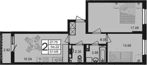 2-комн., 56.22 м², 4/9 этаж, ЖК «Дом 101»