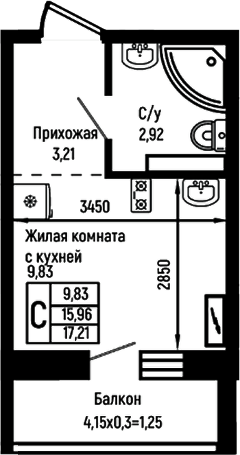 Студия, 15.96 м², 5/9 этаж, ЖК «Ботаника Хиллс»