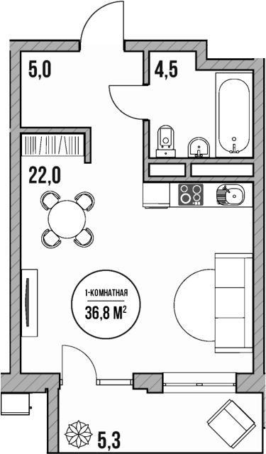 Студия, 31.5 м², 2/5 этаж, ЖК «МореТут»