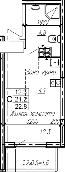 Студия, 21.2 м², 4/4 этаж, ЖК «Эво»