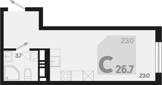 Студия, 26.7 м², 17/18 этаж, ЖК «Первое место»