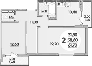 2-комн., 58.9 м², 3/22 этаж, ЖК «Парк у дома»