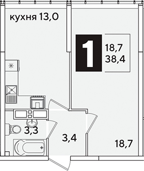 Продается 1-комн. квартира, 38.4 м²