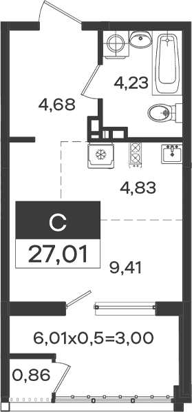 Продается 1-комн. квартира, 23.15 м²