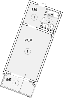 Студия, 32.68 м², 4/7 этаж, ЖК «Гостиничный комплекс Скайвиль»