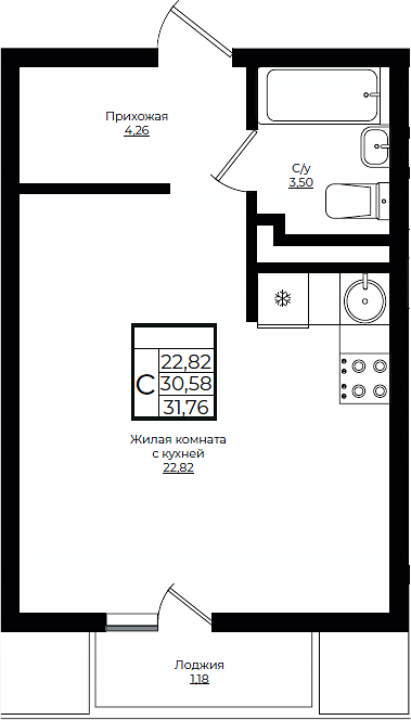 Студия, 30.58 м², 7/10 этаж, ЖК «Европа-Сити»