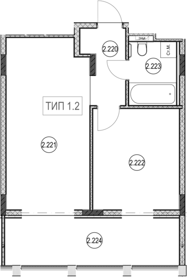 2-комн., 41.2 м², 2/9 этаж, ЖК «ГК Сан Гарден Хотел&СПА»
