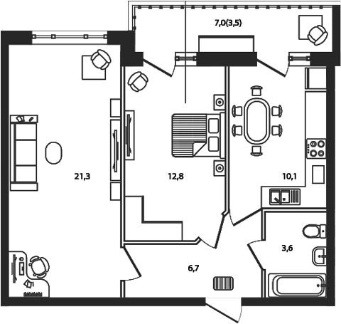 2-комн., 54.5 м², 4/9 этаж, ЖК «Сиреневый бульвар»