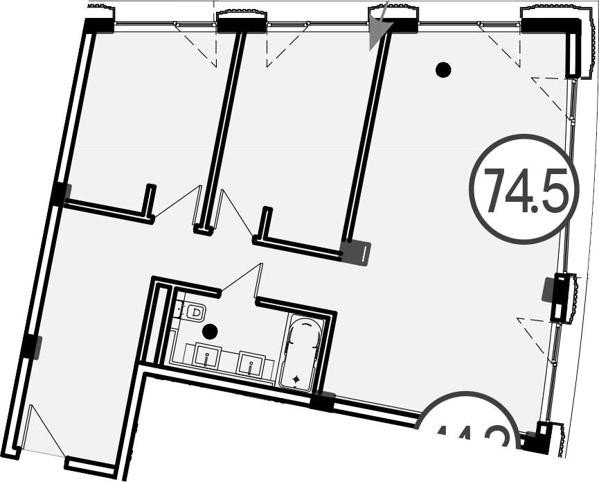 Объект, 74.5 м², 2/4 этаж, ЖК «Гостиничный комплекс GRAND CASCADE»