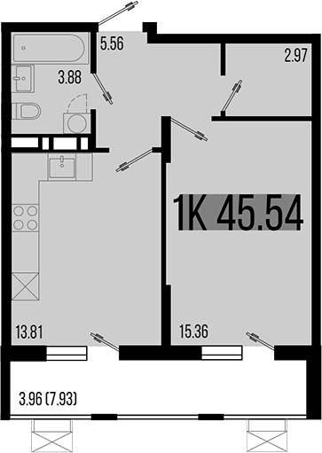 Продается 1-комн. квартира, 41.58 м²