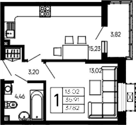 Продается 1-комн. квартира, 35.91 м²
