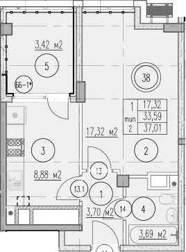 1-комн., 33.59 м², 6/10 этаж, ЖК «Agoy Park Residence by Lavicon»