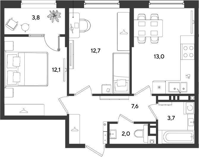 Продается 2-комн. квартира, 51.1 м²
