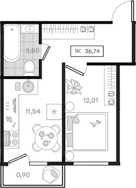 1-комн., 35.84 м², 7/8 этаж, ЖК «История 3»