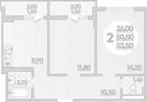 2-комн., 50.5 м², 17/18 этаж, ЖК «Парк у дома»