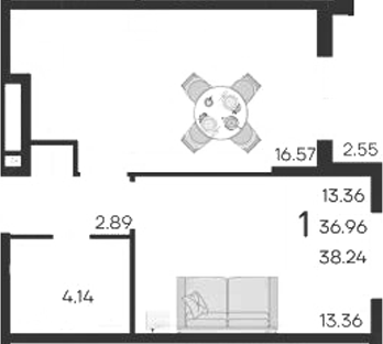 1-комн., 36.96 м², 2/9 этаж, ЖК «Дом 101»