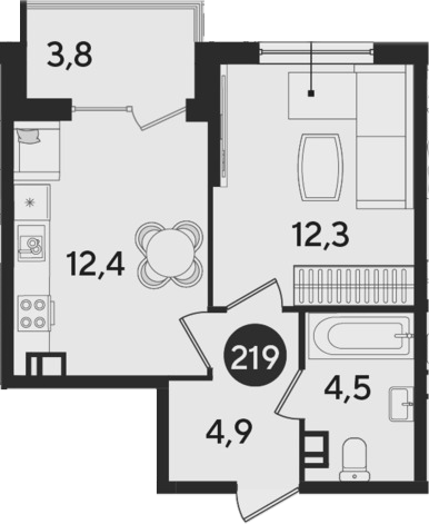 1-комн., 34.1 м², 9/9 этаж, ЖК «Парк Победы»