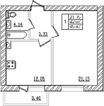 1-комн., 39.69 м², 1/3 этаж, ЖК «Северный. СЗ Северный»