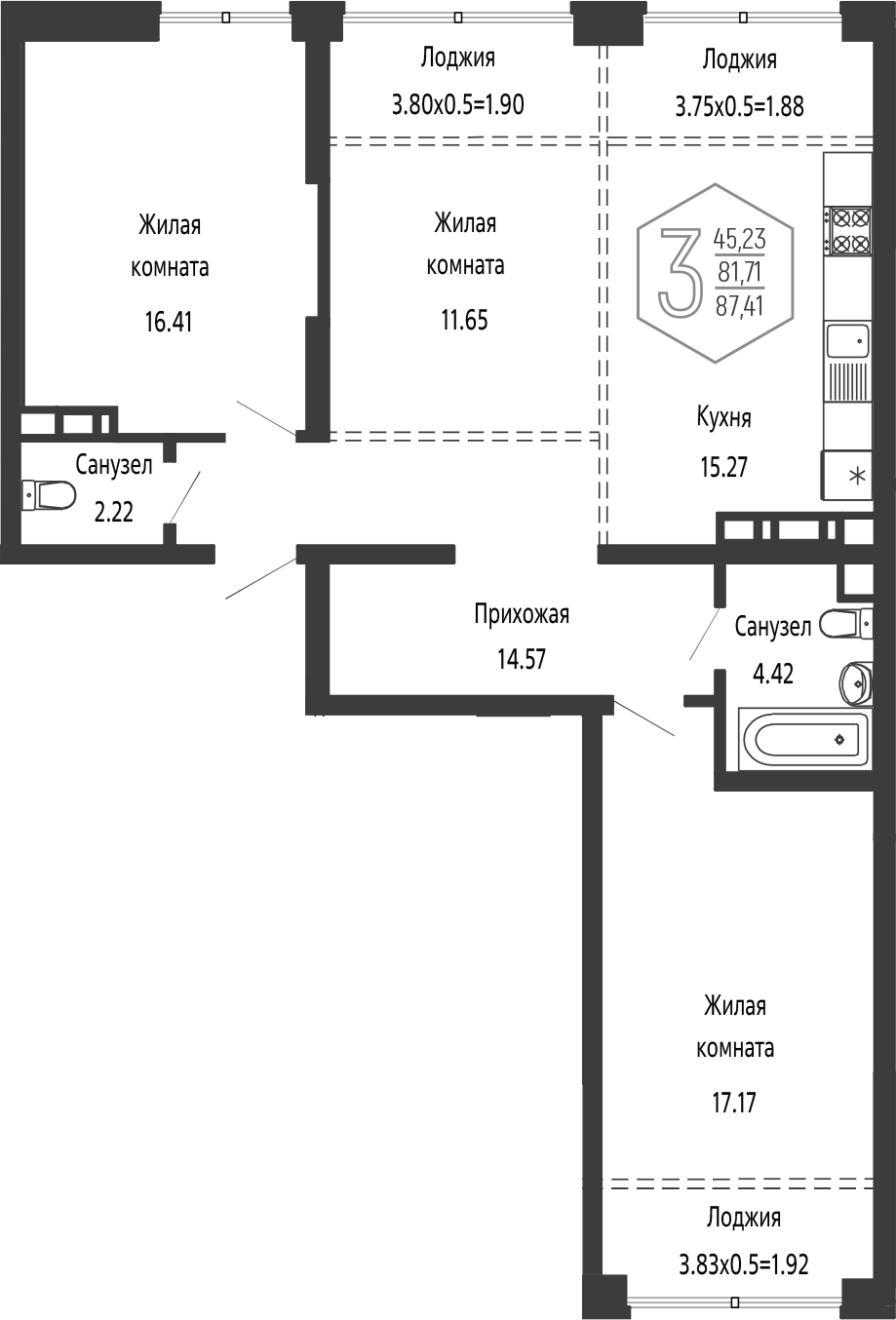 4+ комнаты, 81.71 м², 3/24 этаж, ЖК «Гарантия PRIME»