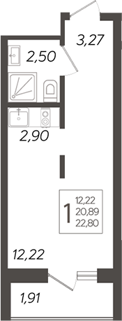 Студия, 20.89 м², 18/19 этаж, ЖК «Кислород»