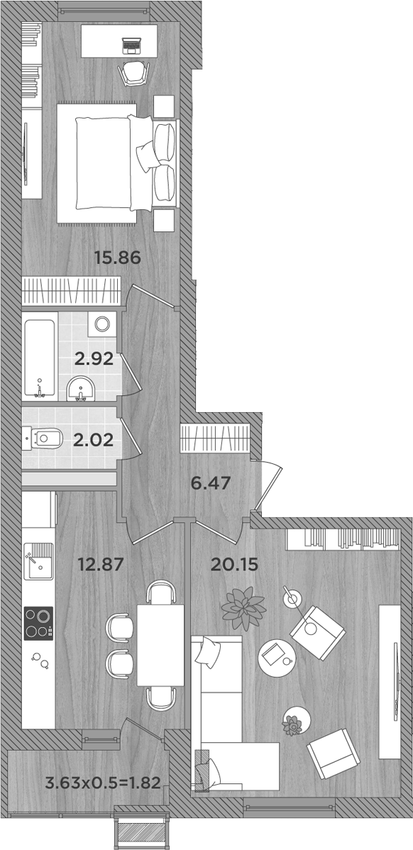 2-комн., 60.29 м², 4/8 этаж, ЖК «Сады у моря»