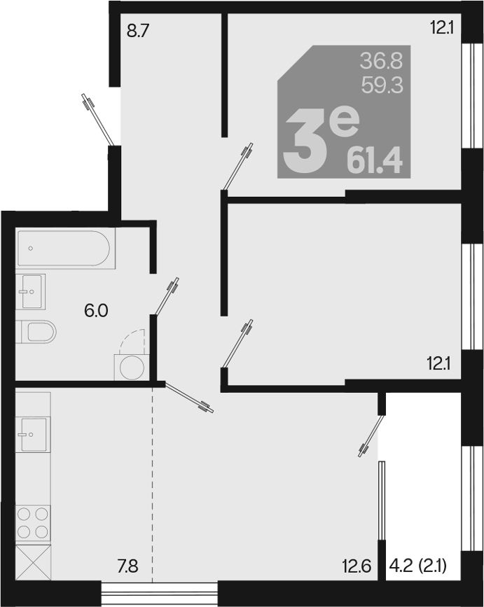 Продается 3-комн. квартира, 59.3 м²