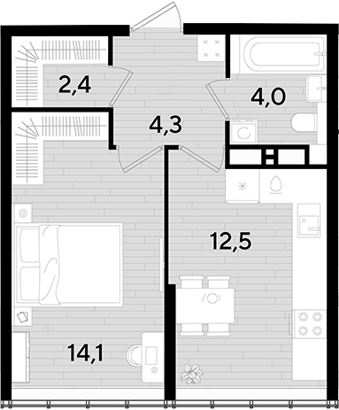1-комн., 37.3 м², 15/16 этаж, ЖК «DОГМА ПАРК»