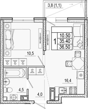 2-комн., 35.4 м², 2/17 этаж, ЖК «Лестория»
