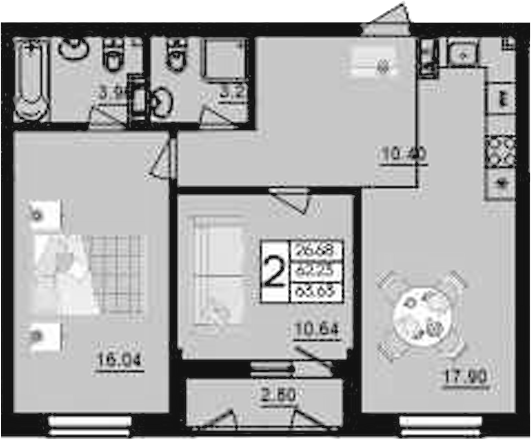 Продается 2-комн. квартира, 62.23 м²