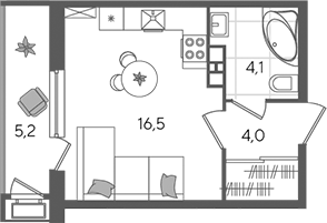 Студия, 24.6 м², 4/24 этаж, ЖК «Рекорд»