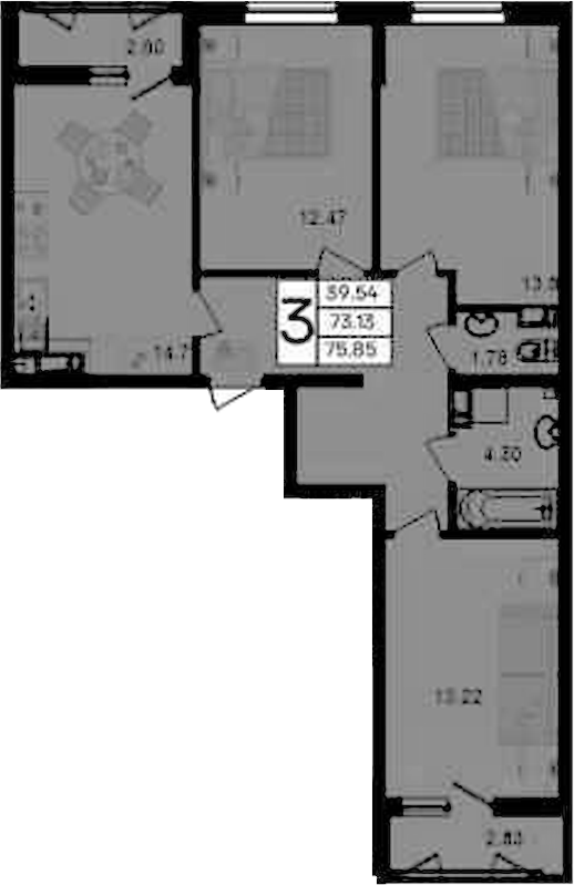 3-комн., 73.13 м², 7/9 этаж, ЖК «Дом 101»