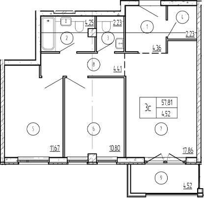 Продается 2-комн. квартира, 60.97 м²