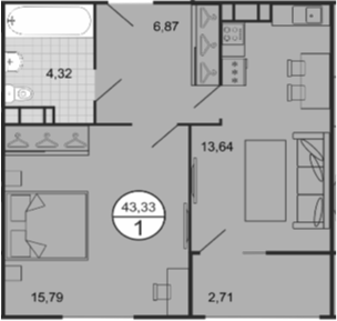 1-комн., 40.62 м², 6/9 этаж, ЖК «Событие»