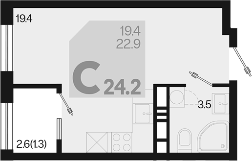 Студия, 22.9 м², 18/18 этаж, ЖК «Первое место»
