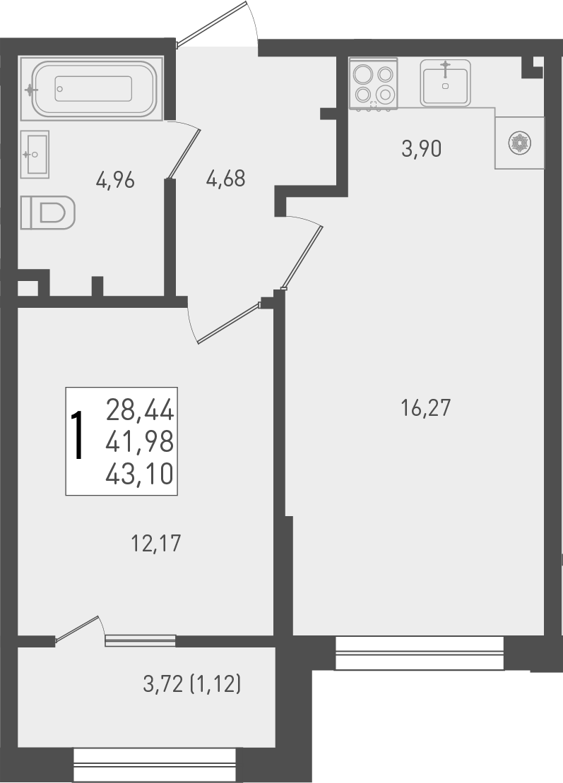 Продается 2-комн. квартира, 41.98 м²