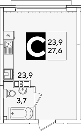 Студия, 27.6 м², 3/16 этаж, ЖК «Самолет»