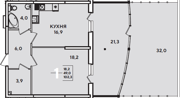 2-комн., 49 м², 2/16 этаж, ЖК «Самолет»